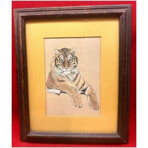 Hans P. Luetcke TIGER Fine Art Print Antiqued Frame Matted ~5x7 Image